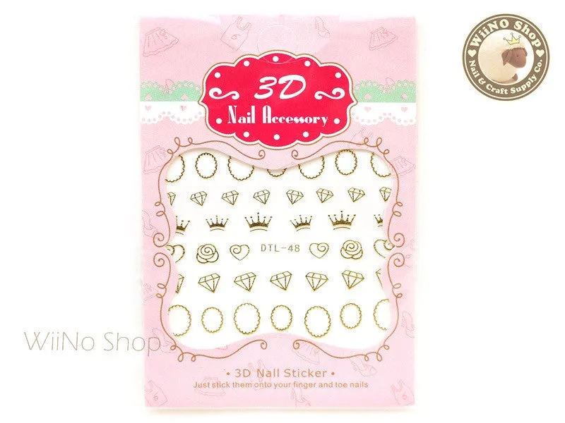 Gold Crown Diamond Frame Nail Art Sticker - 1 pc (DTL-48G)