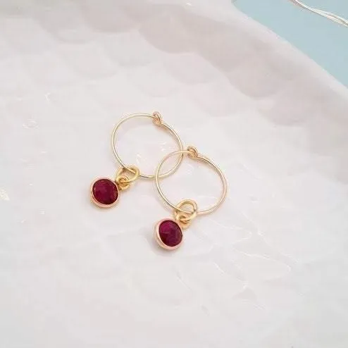 Gold Ruby Gemstone Hoop Earrings