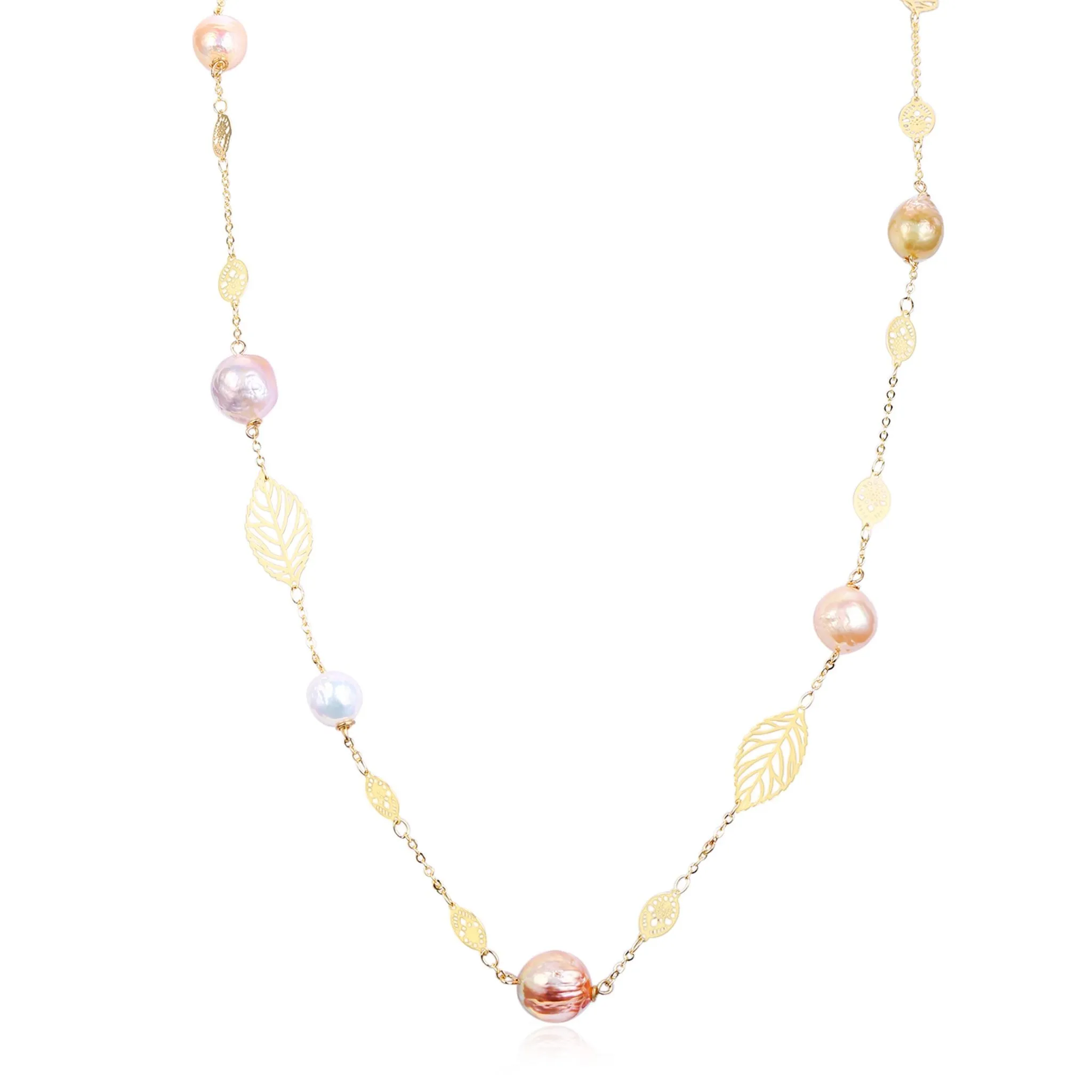 Golden Leaf Baroque Edison Pearl Necklace & Bracelet Gift Set