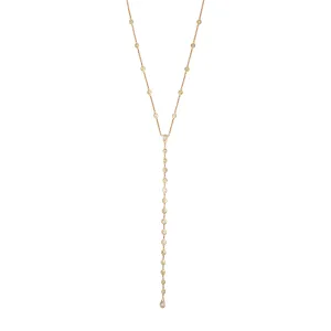 GRADUATED ROUND   TEARDROP DIAMOND BEZEL Y NECKLACE