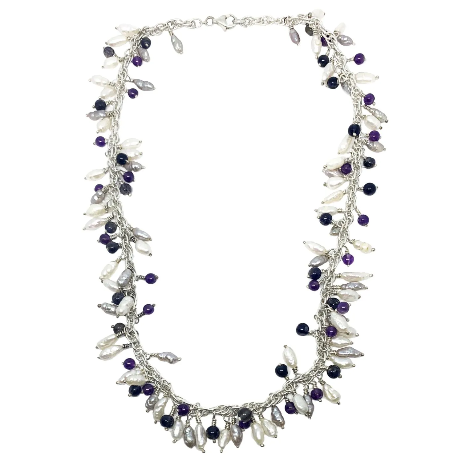 Grappolo Fresh Water pearls, Amethyst And Iolite