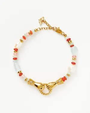 Harris Reed In Good Hands Beaded Gemstone Bracelet | 18k Gold Plated/Multi Gemstone & Pearl
