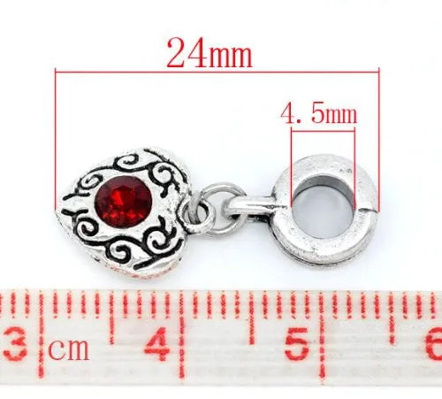 Heart Dangle With Juanury Garnet Birthstone Charms for Snake Chain Bracelet