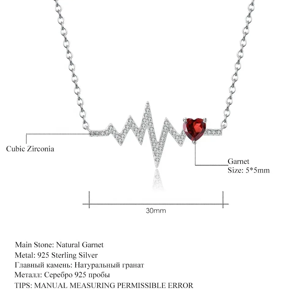 Heartbeat with Gemstone Heart Rhodium Plated Sterling Silver Necklace