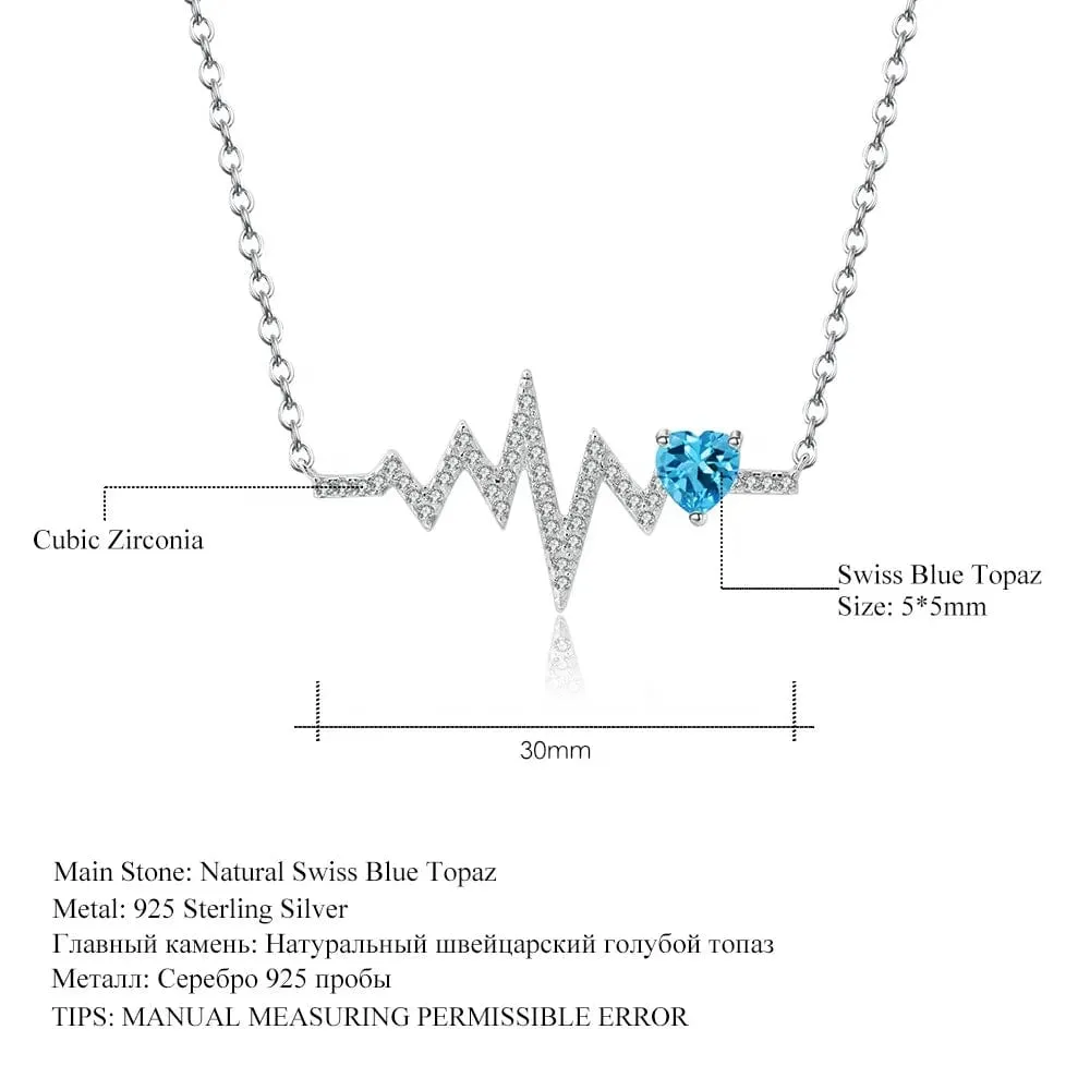 Heartbeat with Gemstone Heart Rhodium Plated Sterling Silver Necklace