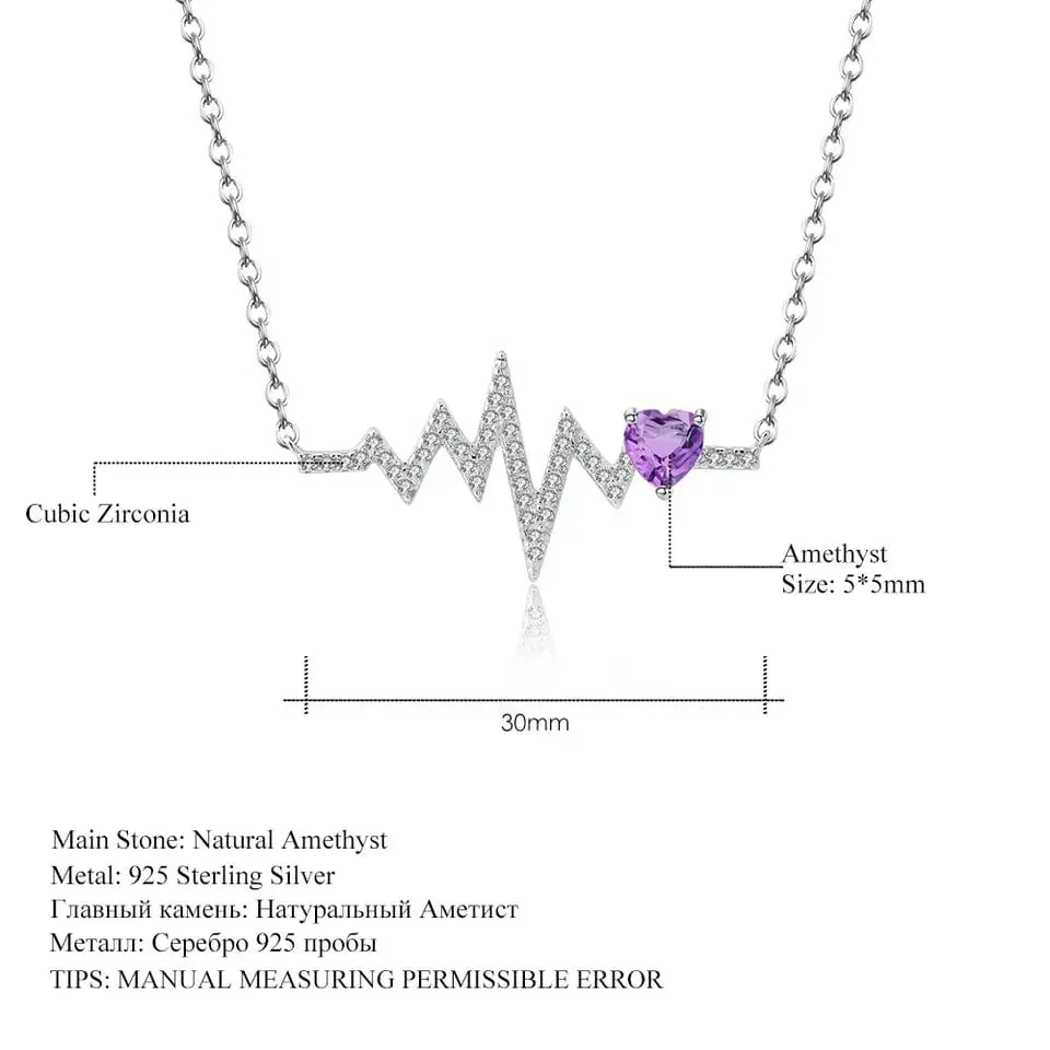 Heartbeat with Gemstone Heart Rhodium Plated Sterling Silver Necklace
