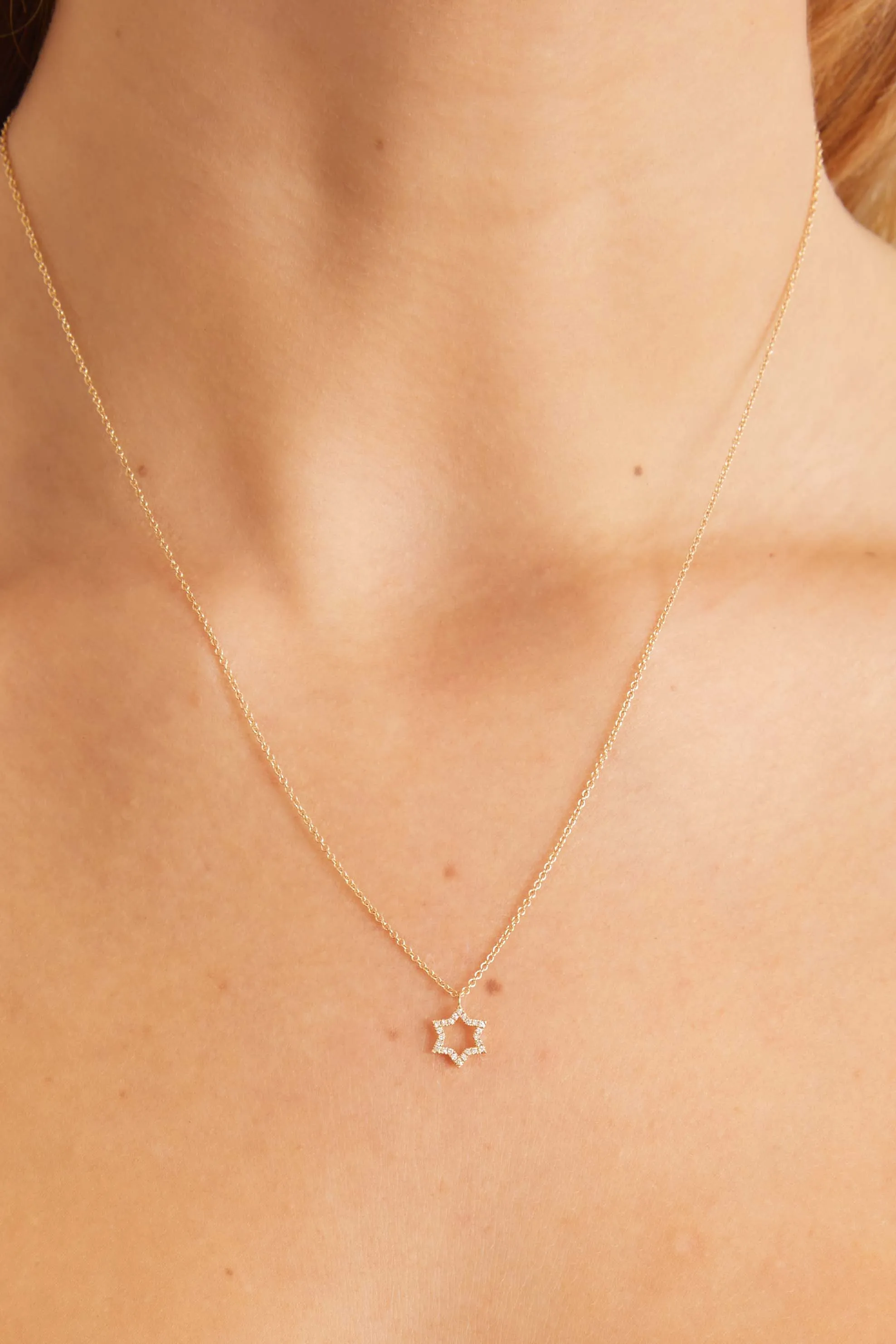 Hexagram Single Cut Diamond Necklace in 14k Gold