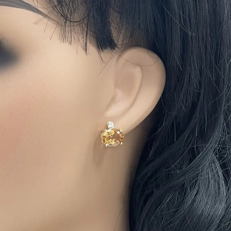 Imperial Topaz & Diamond Earrings in 18K Yellow Gold