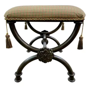 Iron Upholstered Bench, Traditional, Green, Red, Beige Upholstery