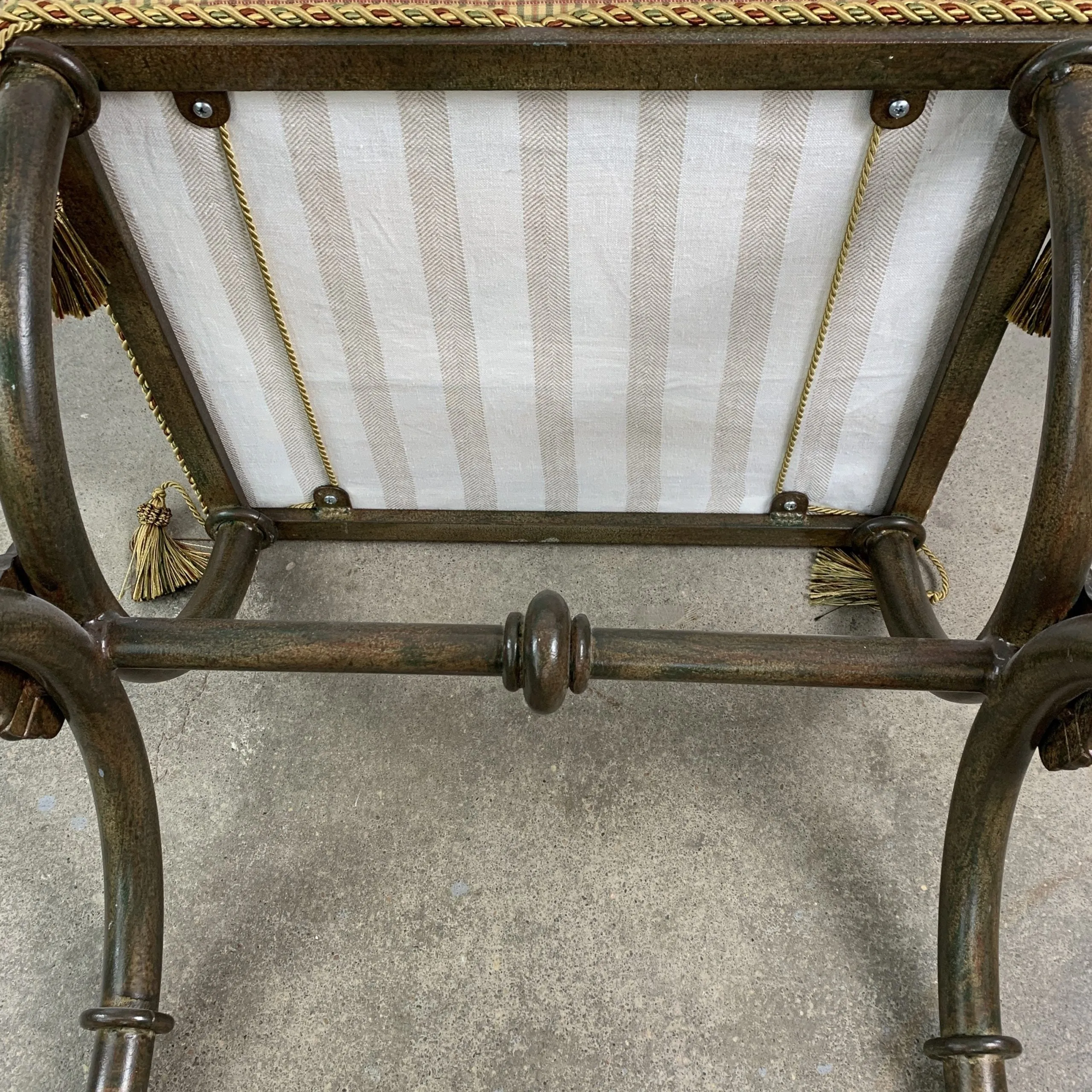 Iron Upholstered Bench, Traditional, Green, Red, Beige Upholstery