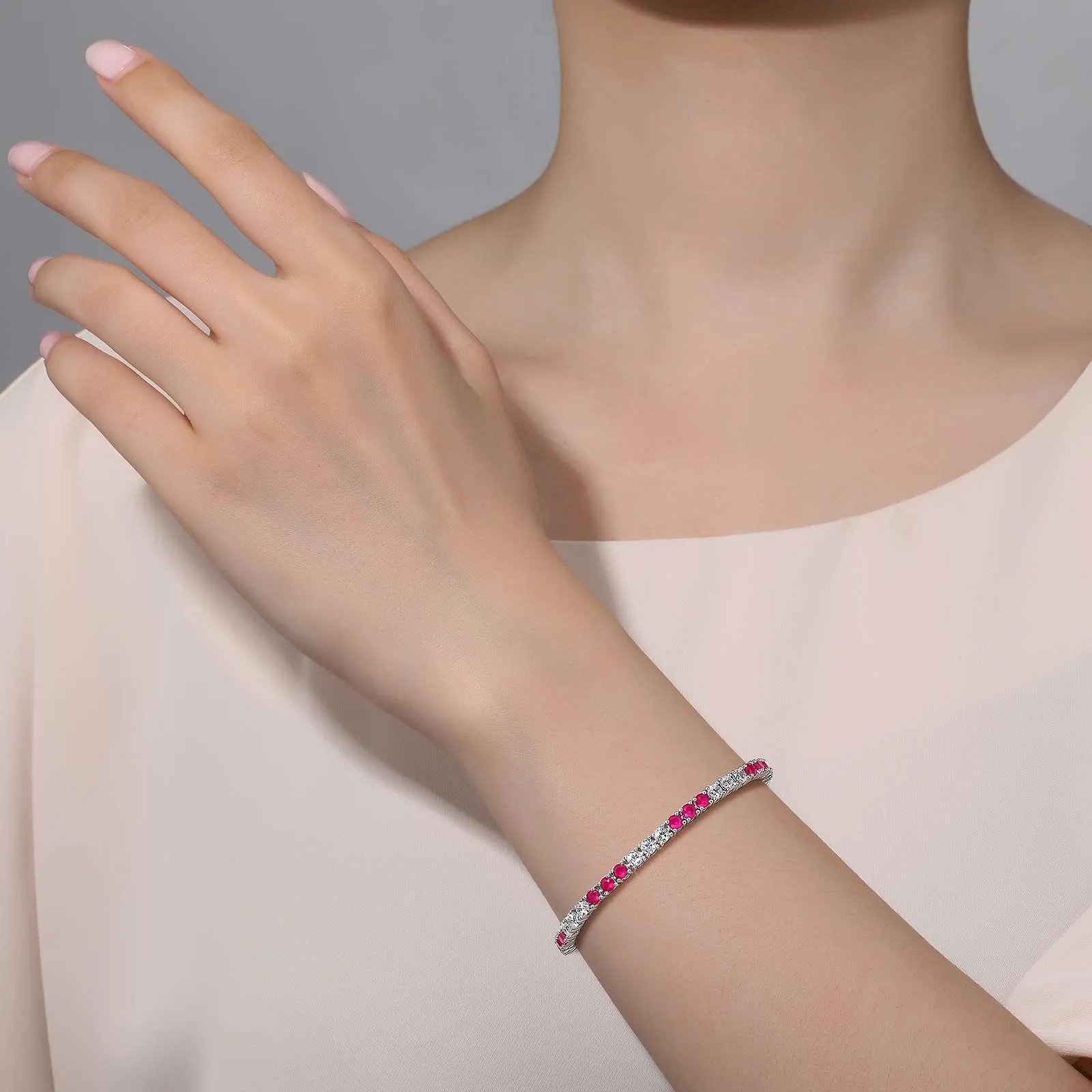 Lafonn Lab-Grown Ruby and Simulated Diamond Tennis Bracelet