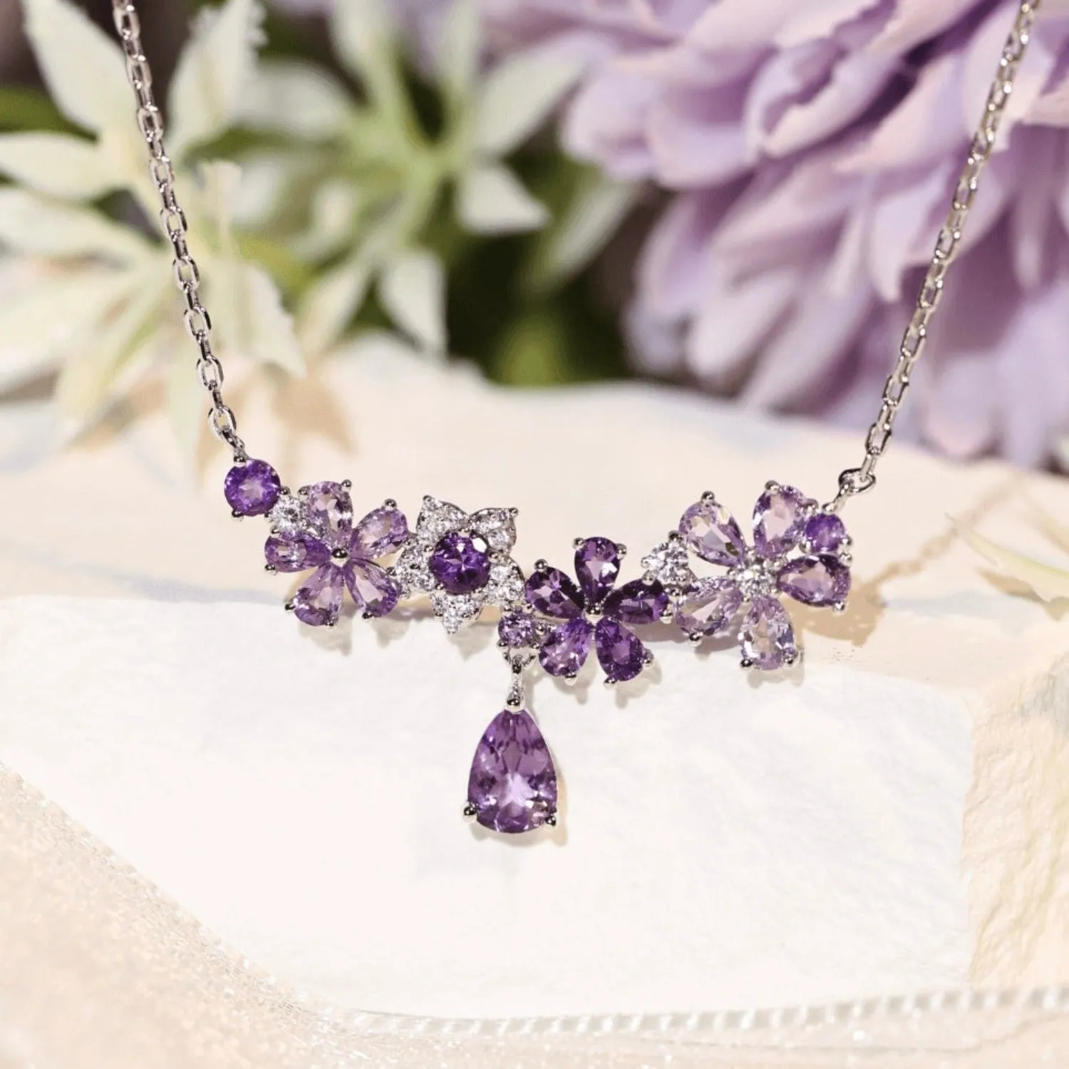 Lilac Blossom Amethyst Necklace and Earrings Set