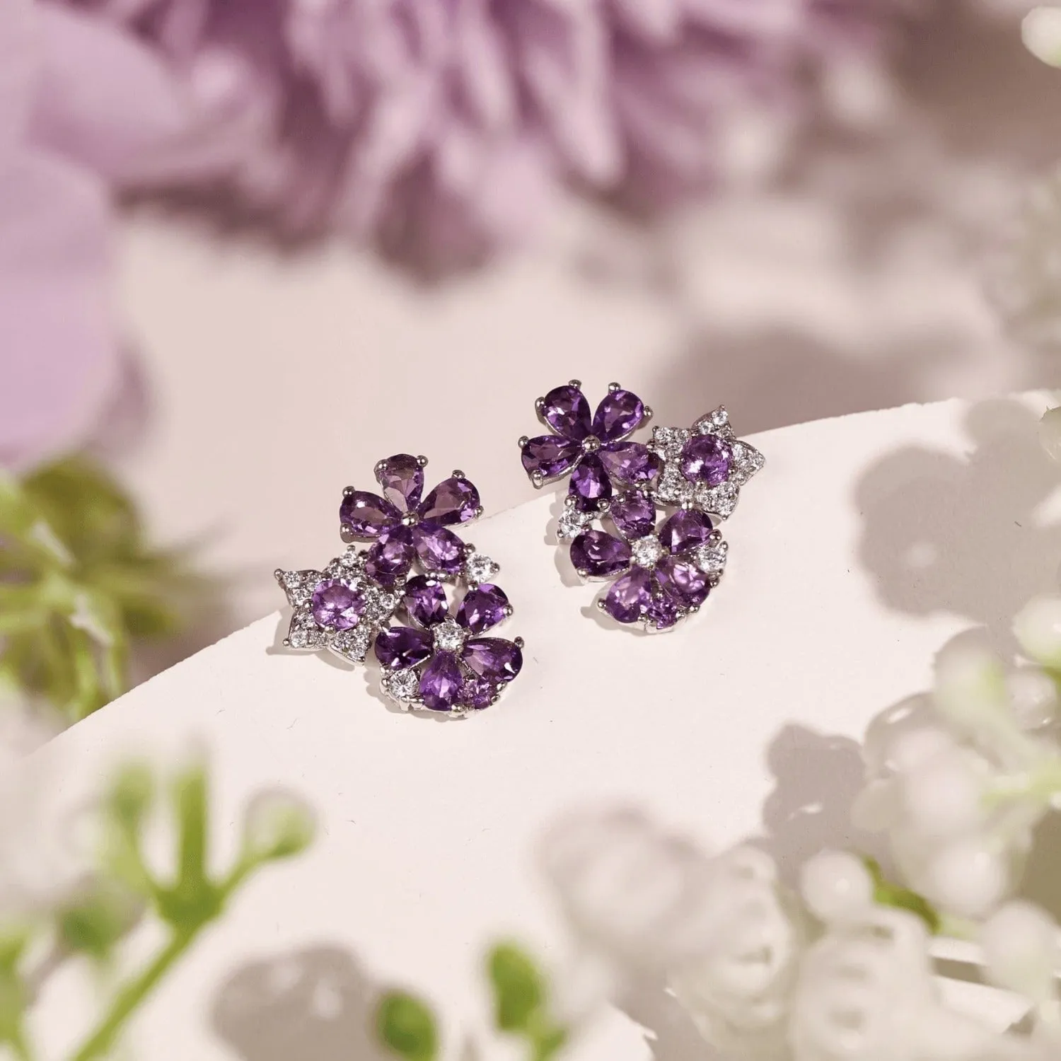 Lilac Blossom Amethyst Necklace and Earrings Set