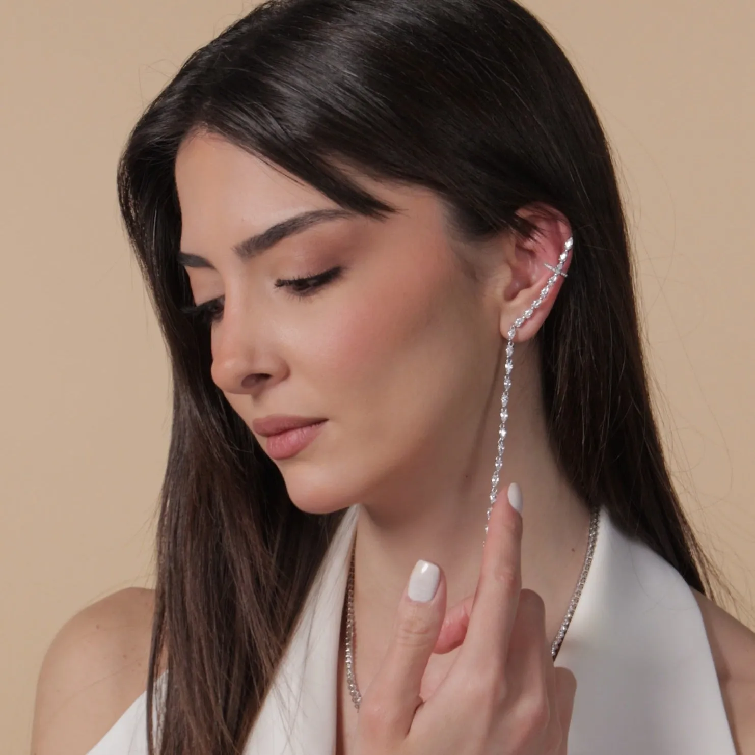Long Sparkle Drop Chain Earring