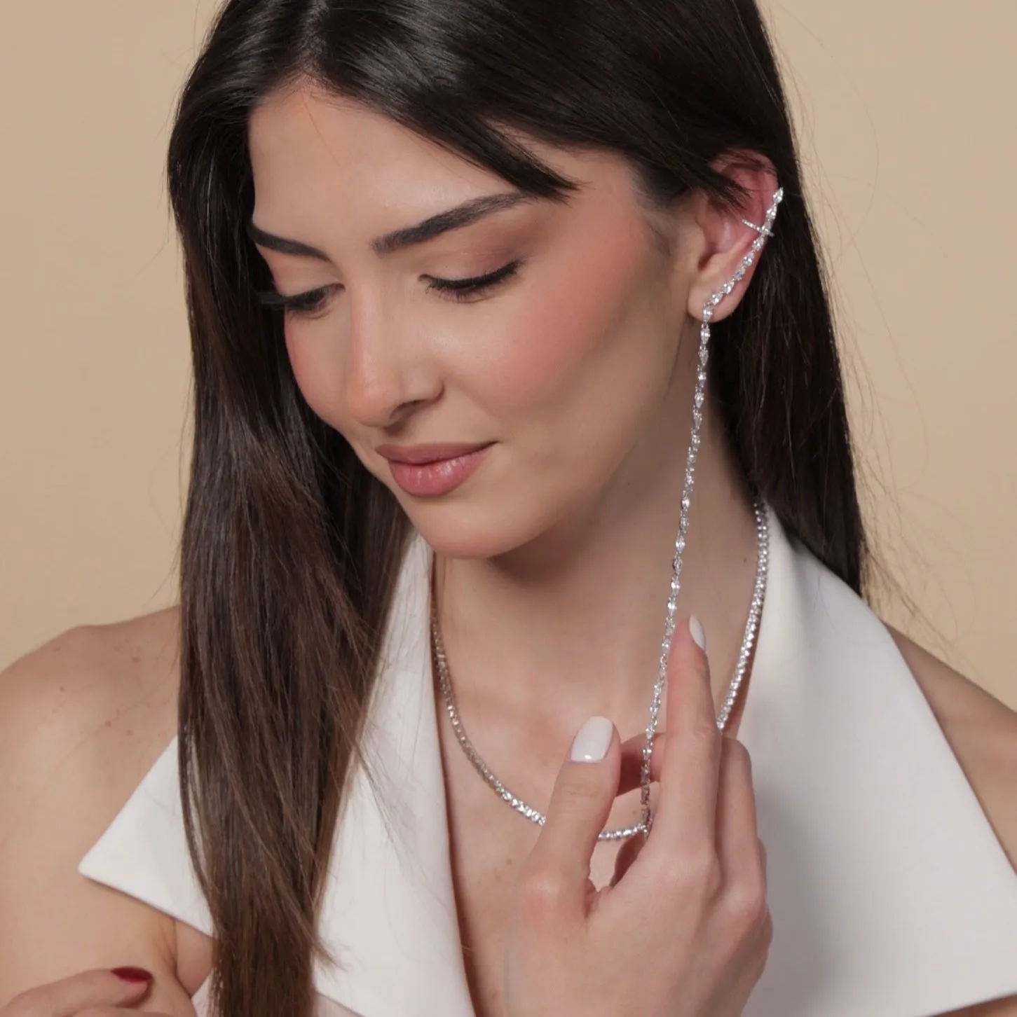 Long Sparkle Drop Chain Earring
