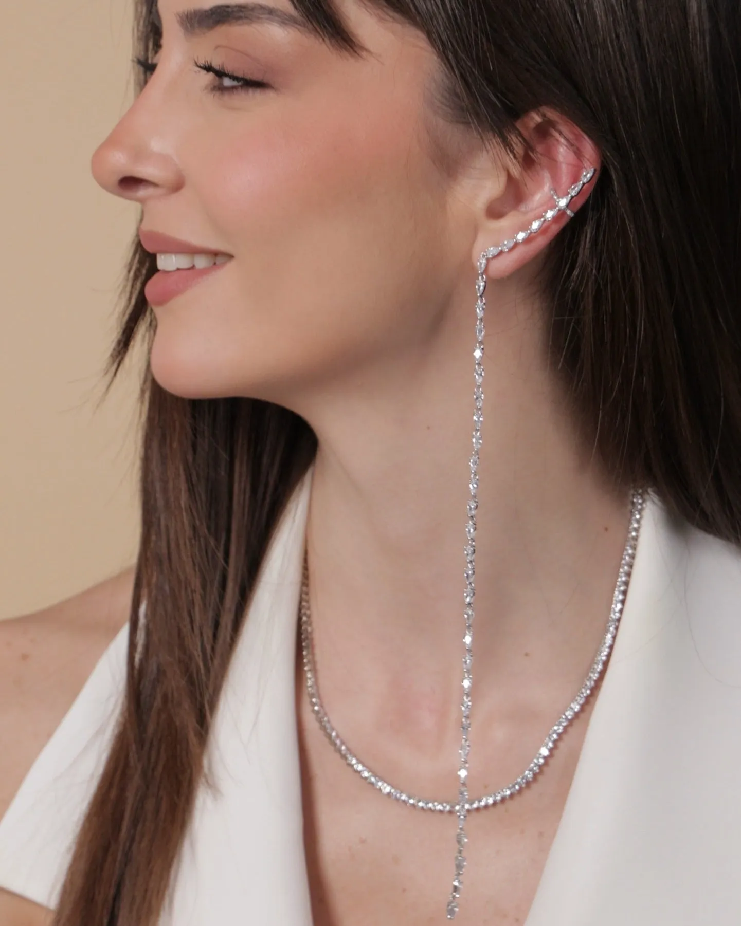 Long Sparkle Drop Chain Earring