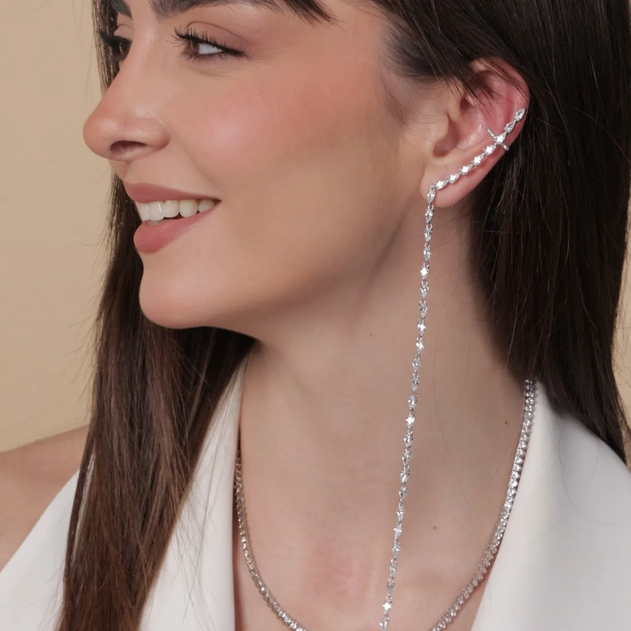 Long Sparkle Drop Chain Earring