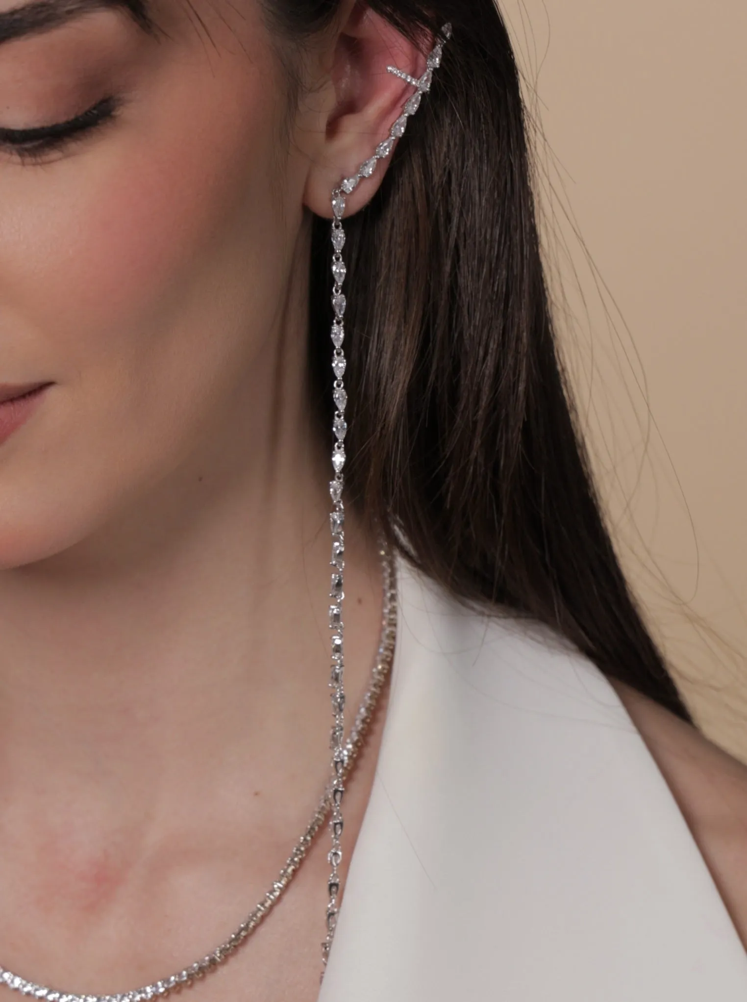 Long Sparkle Drop Chain Earring