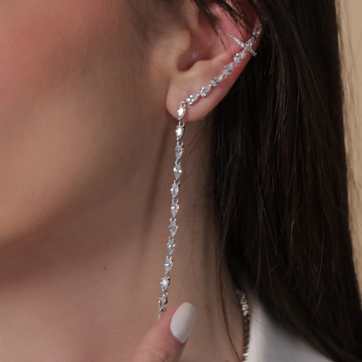 Long Sparkle Drop Chain Earring