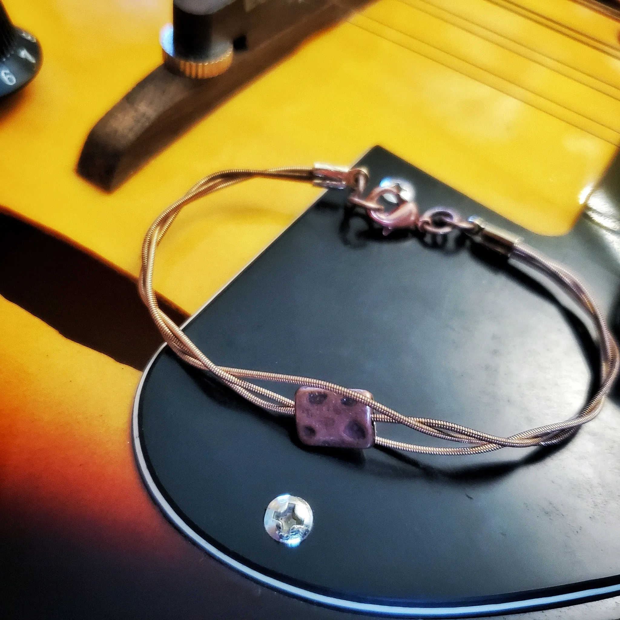 Mandolin String Braided Clasp Style Bracelet with Square Bead