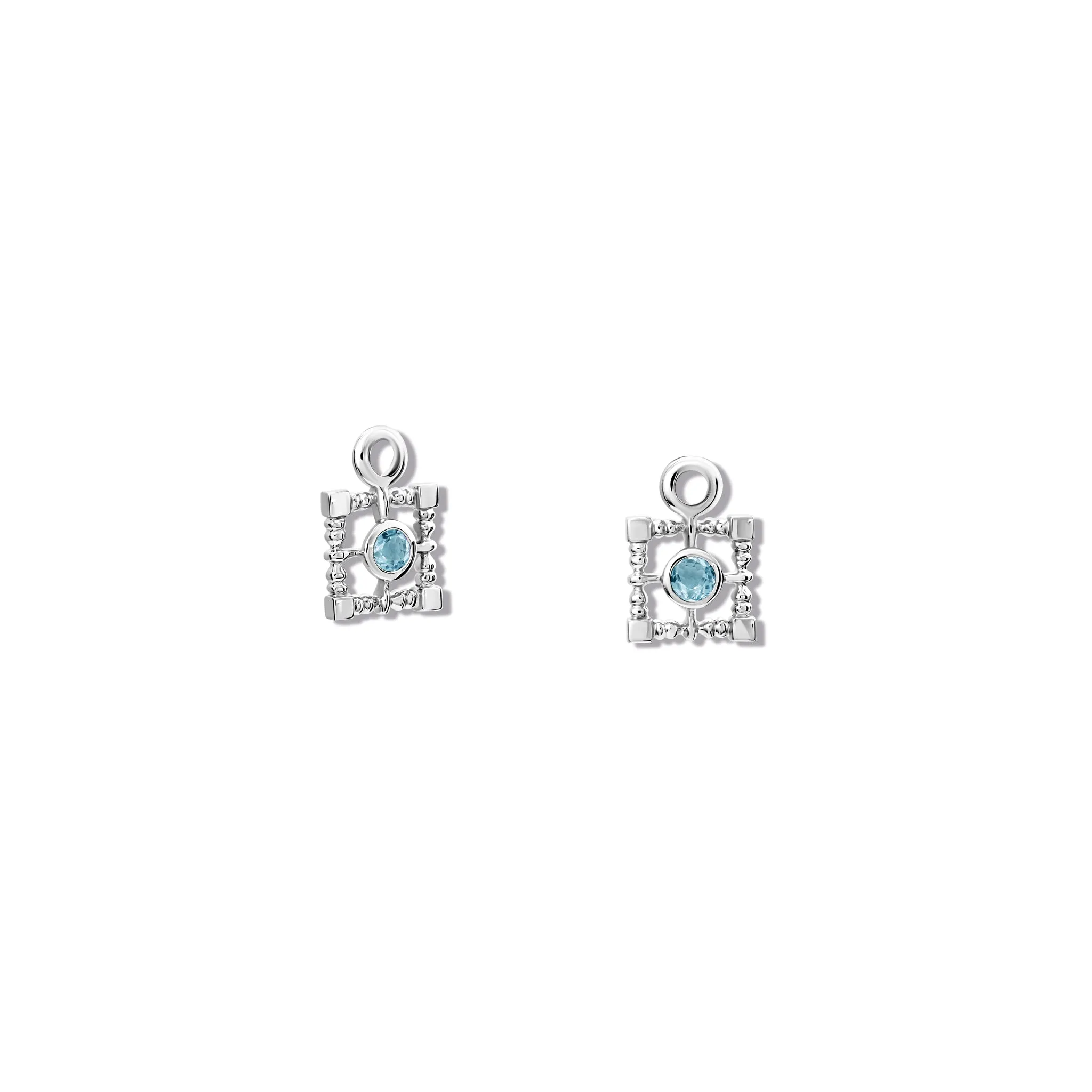 Mashrabiya Trellis Square Earring Drops Silver - Blue Topaz