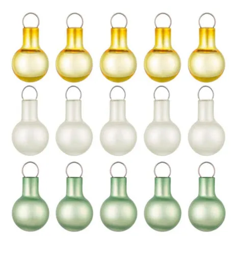 Mini Festive Gold, White and Green Glass Ornaments, Set of 15