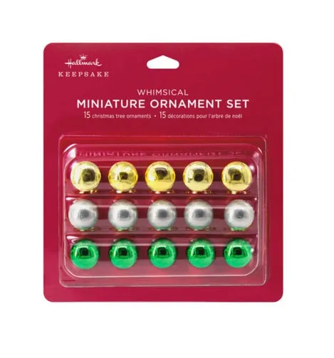 Mini Festive Gold, White and Green Glass Ornaments, Set of 15