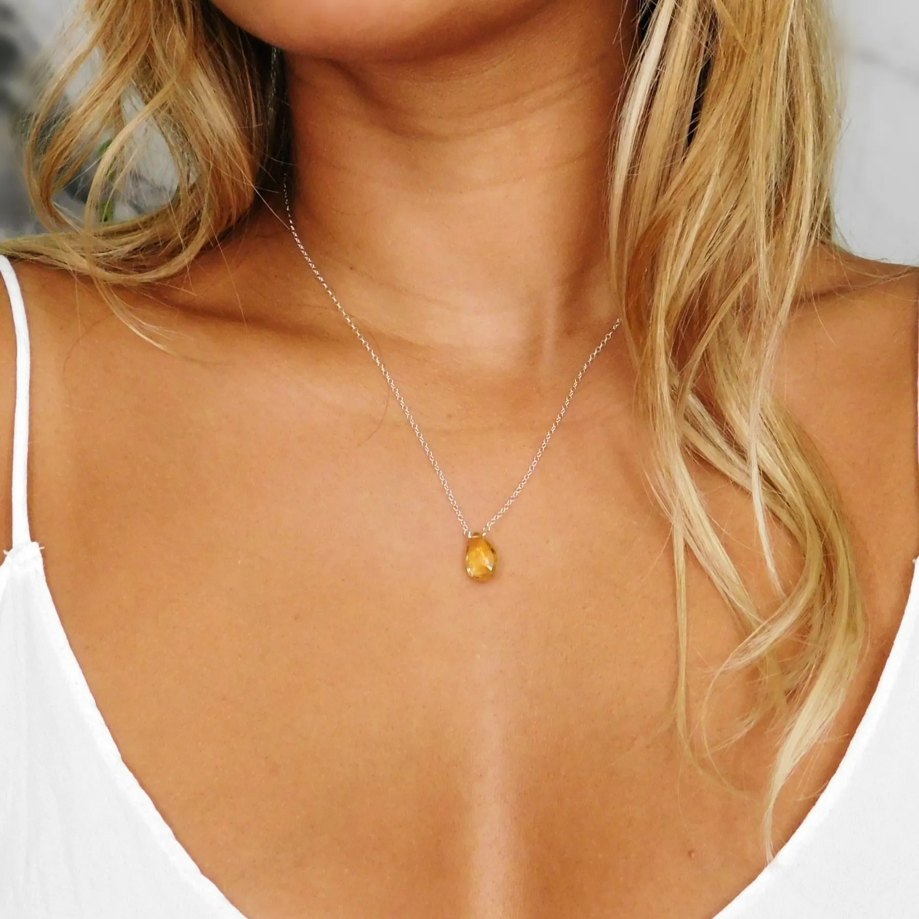Minimalist Citrine Drop Necklace