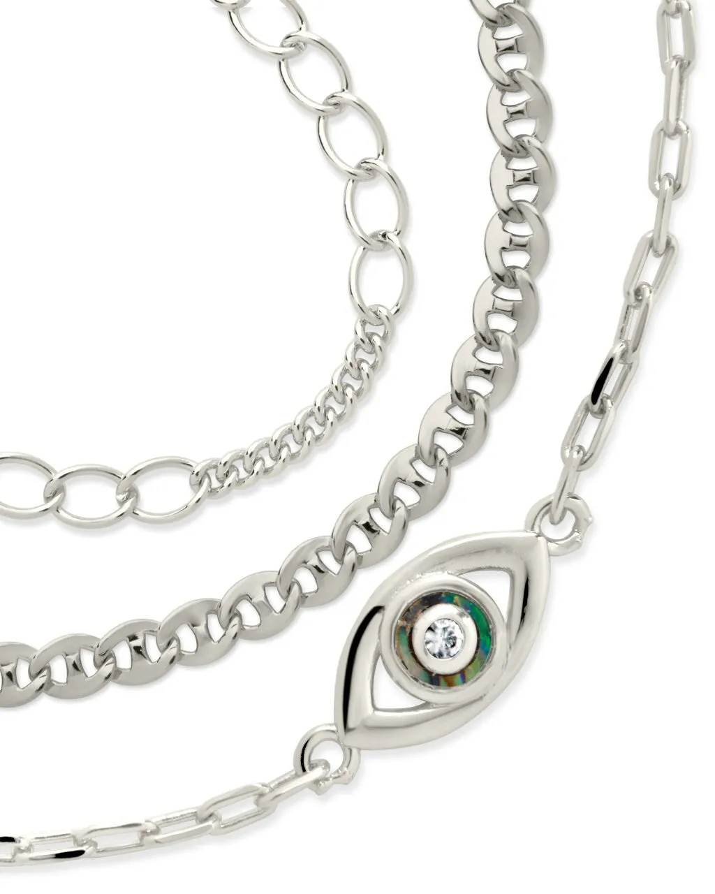 Mother of Pearl Evil Eye & Chain Bracelet Set of 3