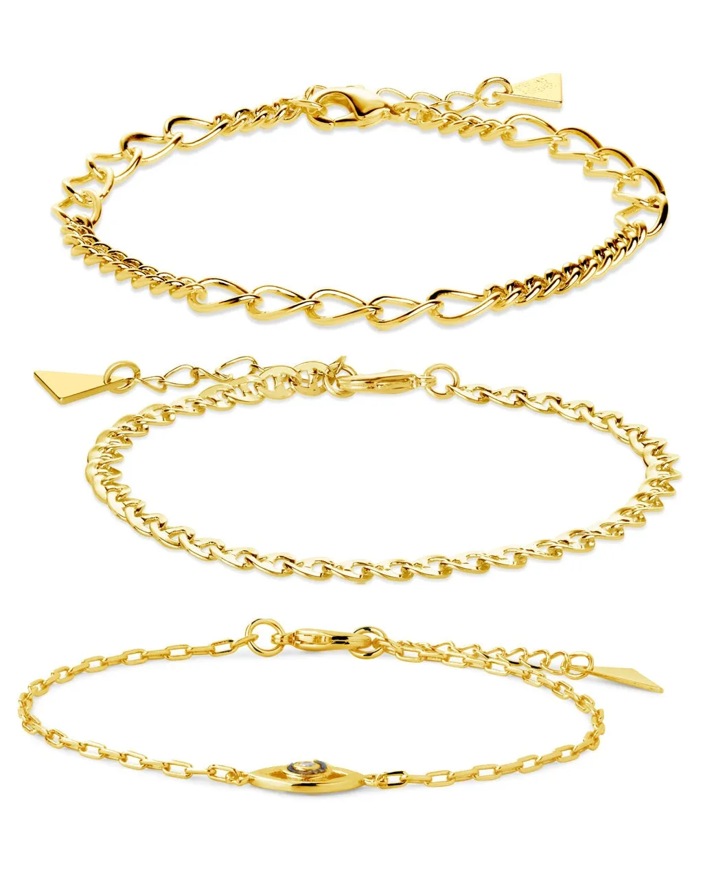 Mother of Pearl Evil Eye & Chain Bracelet Set of 3