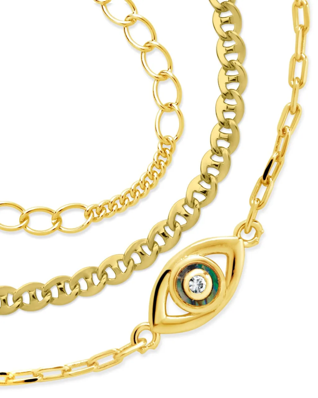 Mother of Pearl Evil Eye & Chain Bracelet Set of 3