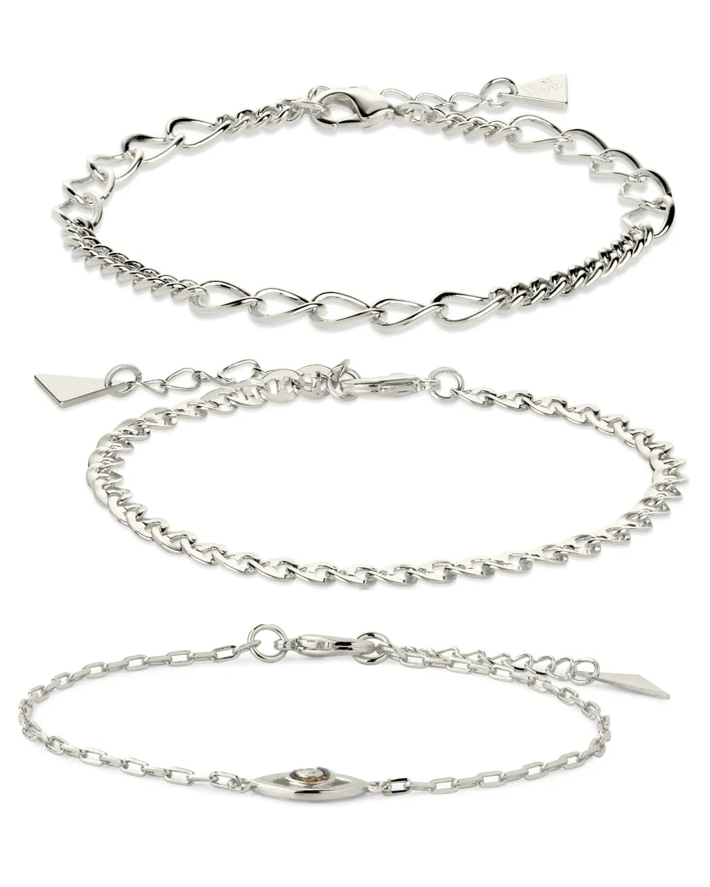 Mother of Pearl Evil Eye & Chain Bracelet Set of 3