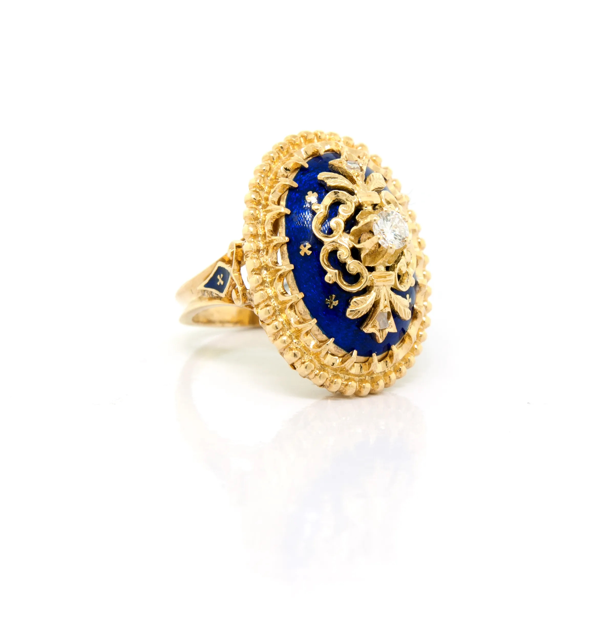 Ornate Blue Enamel Ring - vintage