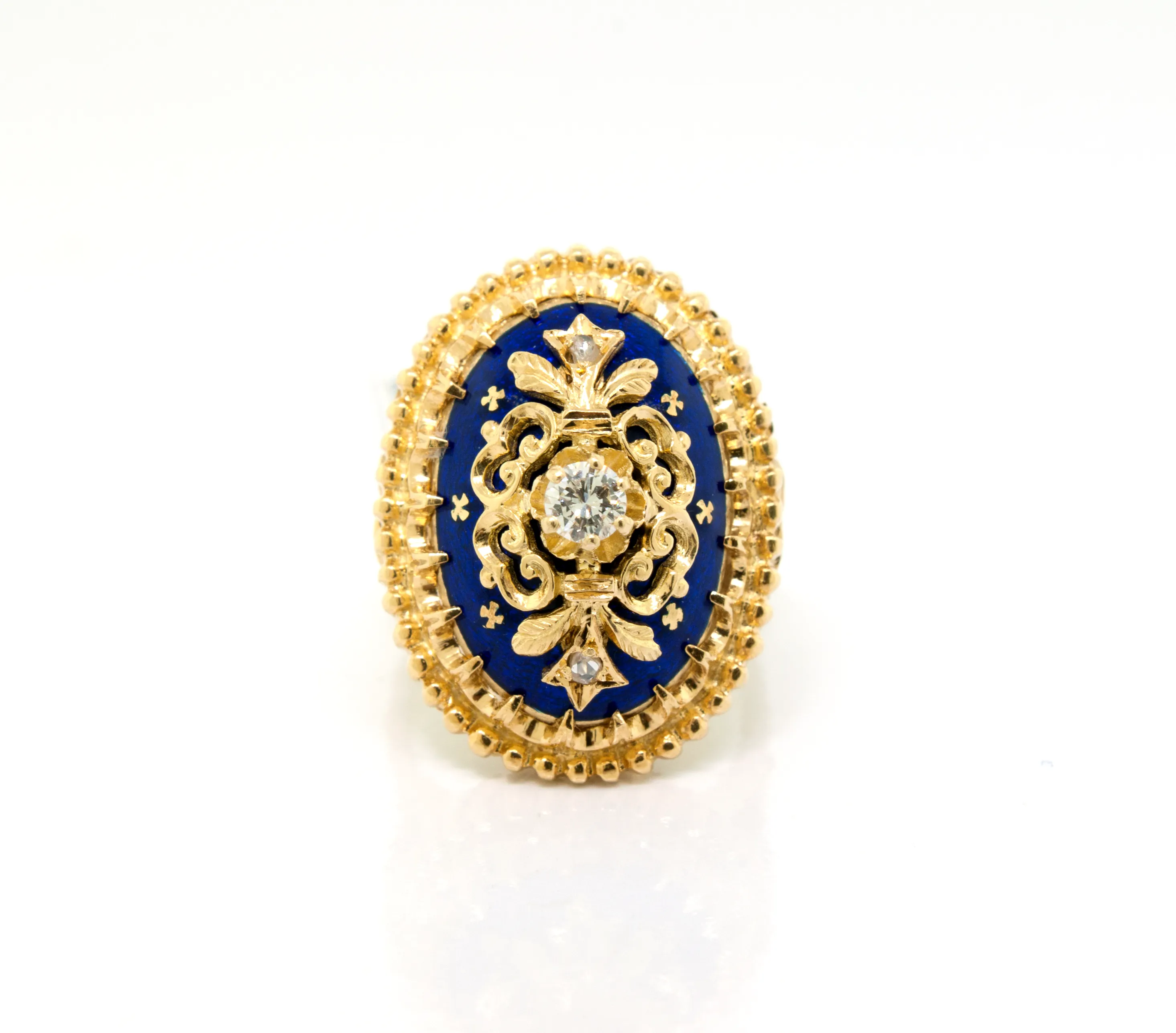 Ornate Blue Enamel Ring - vintage