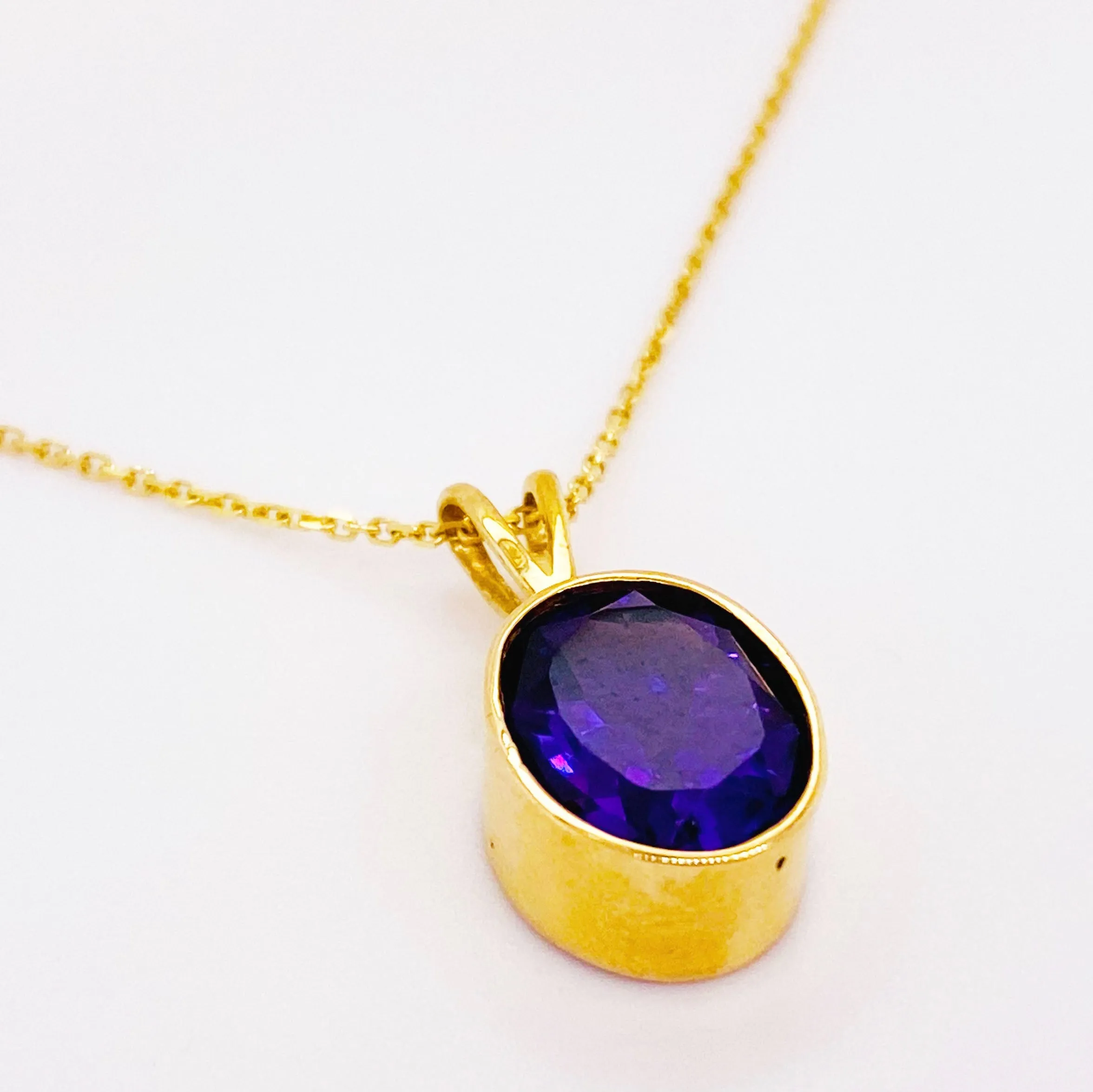 Oval Bezel Amethyst Necklace