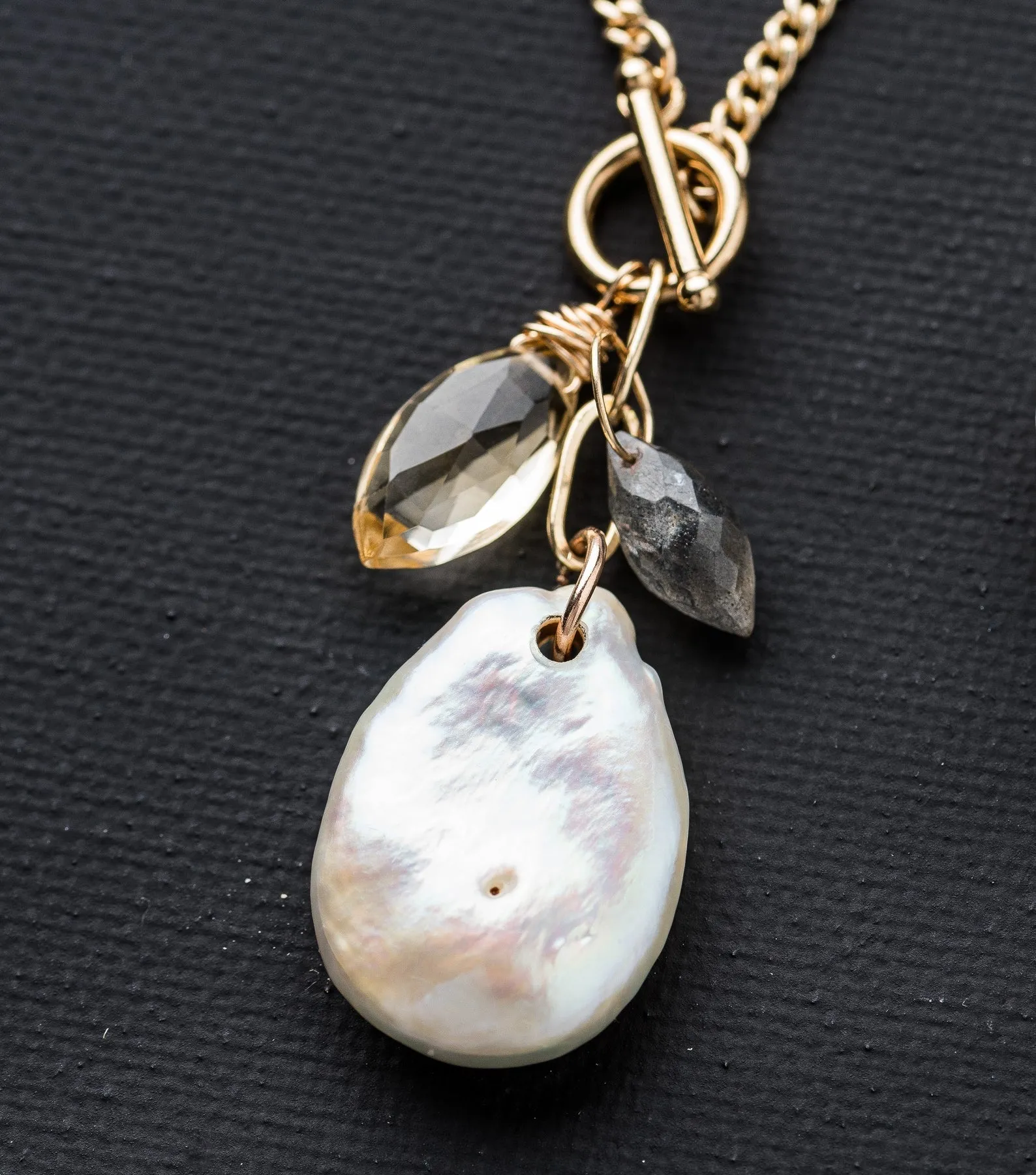 Pearl Gemstone Cluster Necklace