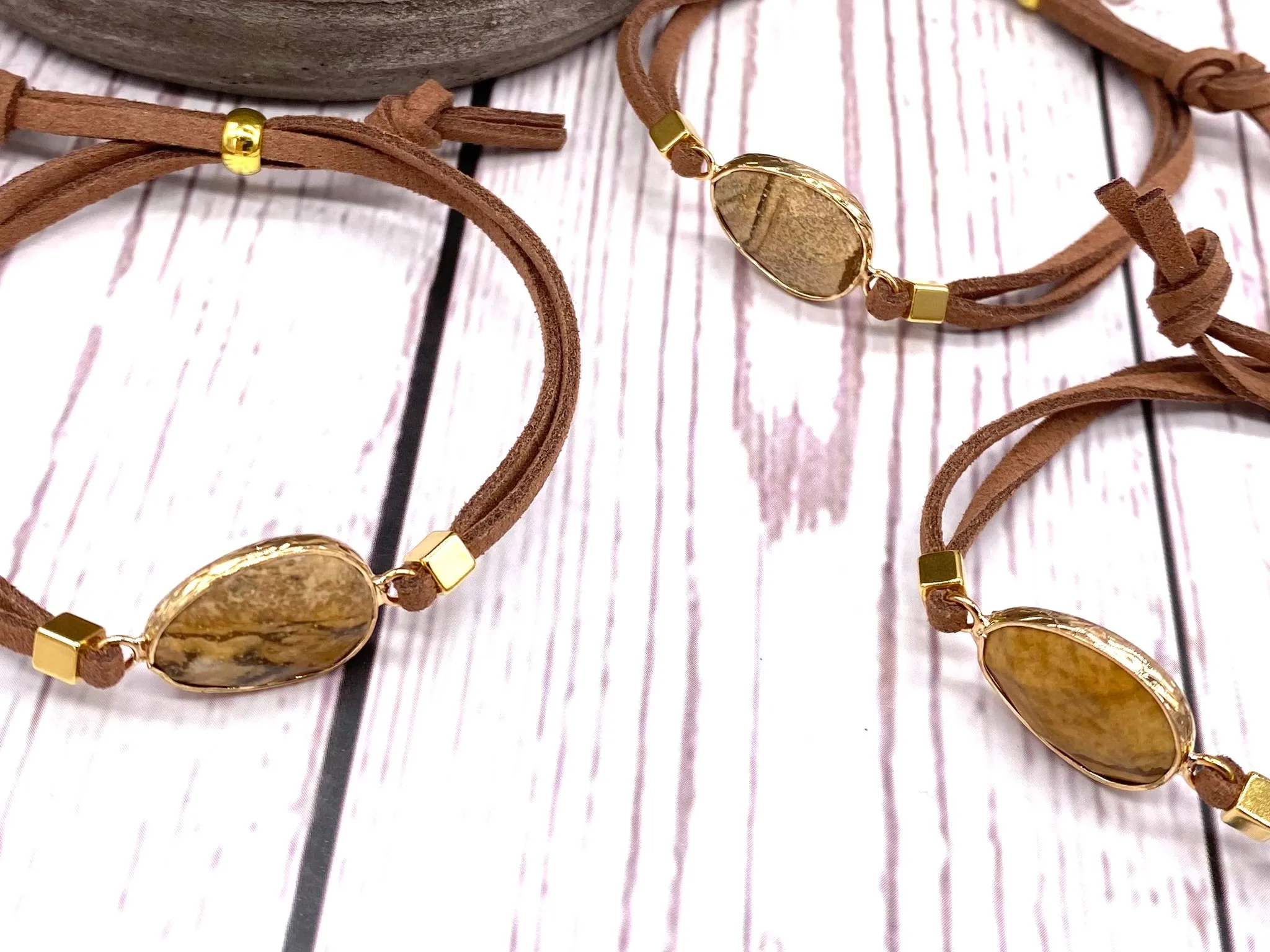 Picture Jasper Tan Suede Crystal Diffuser Bracelet