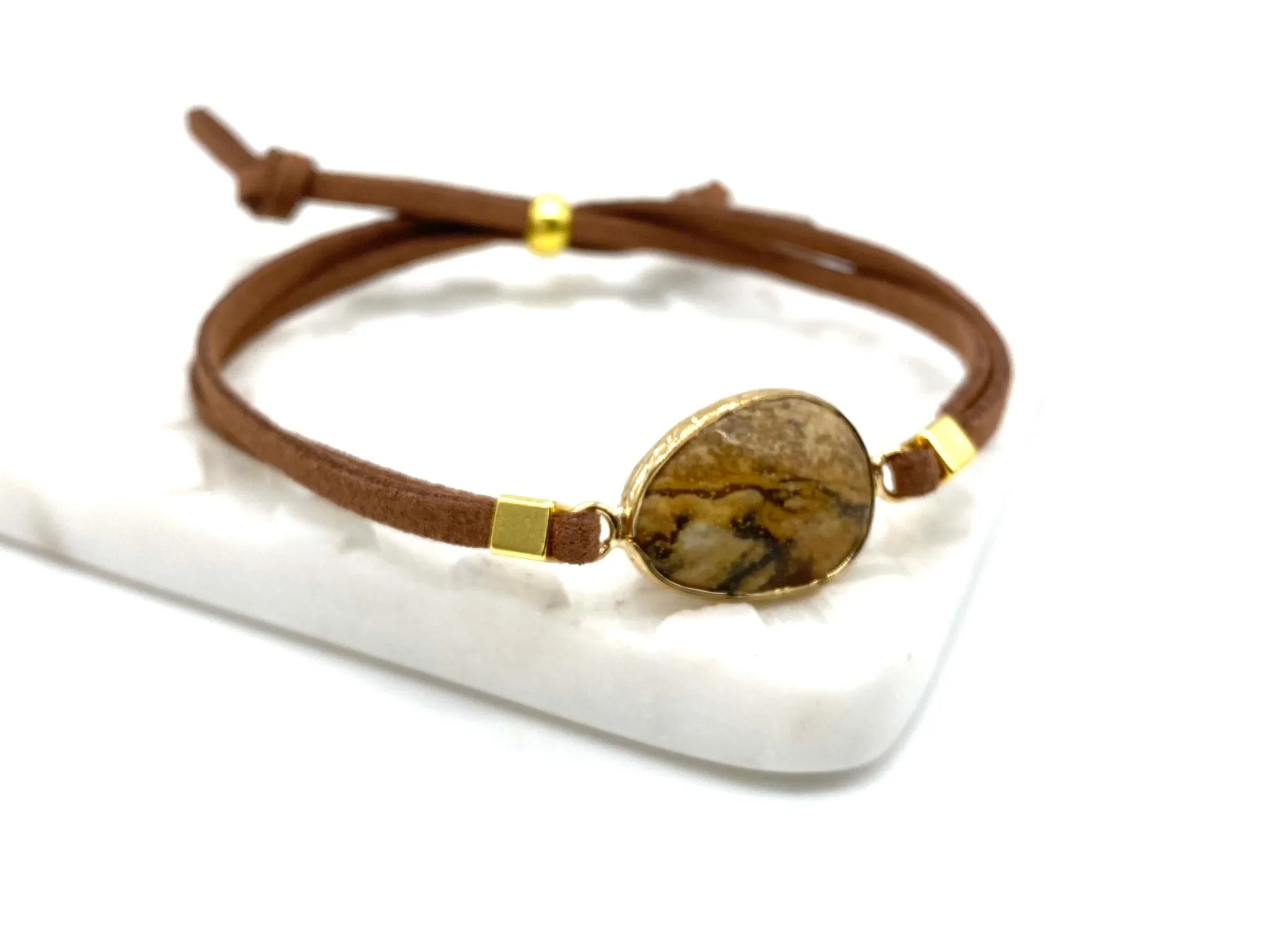 Picture Jasper Tan Suede Crystal Diffuser Bracelet