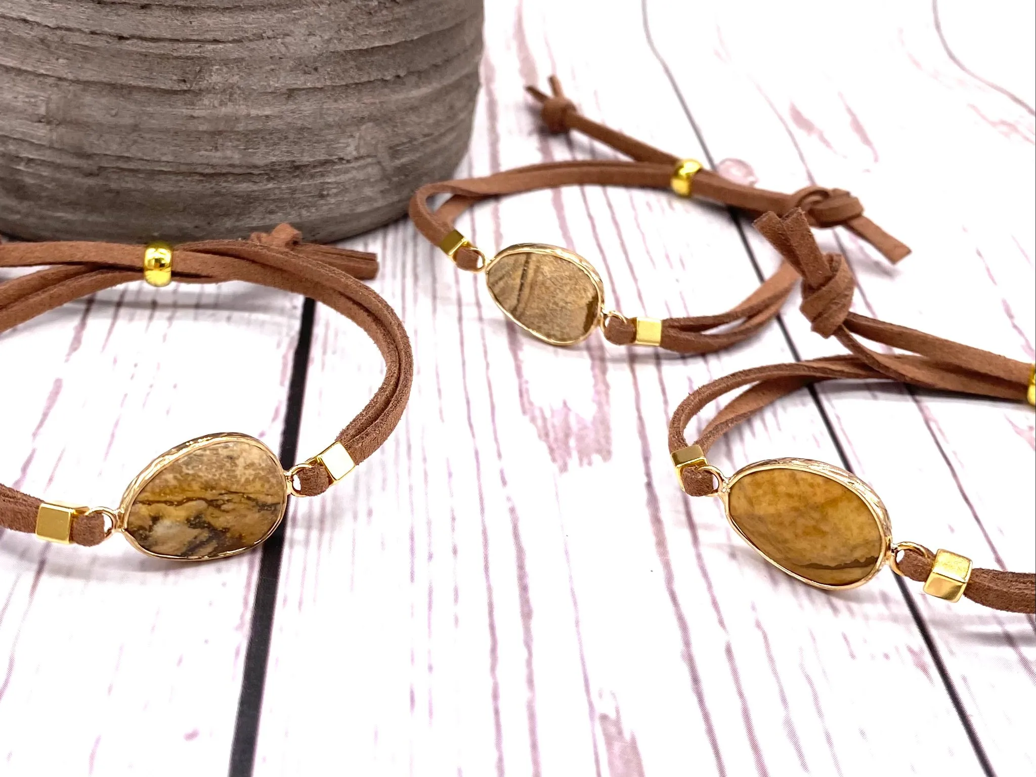 Picture Jasper Tan Suede Crystal Diffuser Bracelet