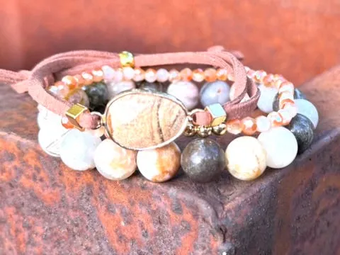 Picture Jasper Tan Suede Crystal Diffuser Bracelet