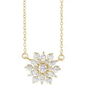 Platinum 14k Yellow Rose White Gold Sterling Silver 1/2 CTW Diamond Starburst Cluster Necklace