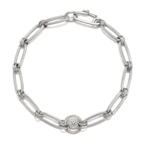 Platinum Paperclip Link Bracelet with Diamond Wheel
