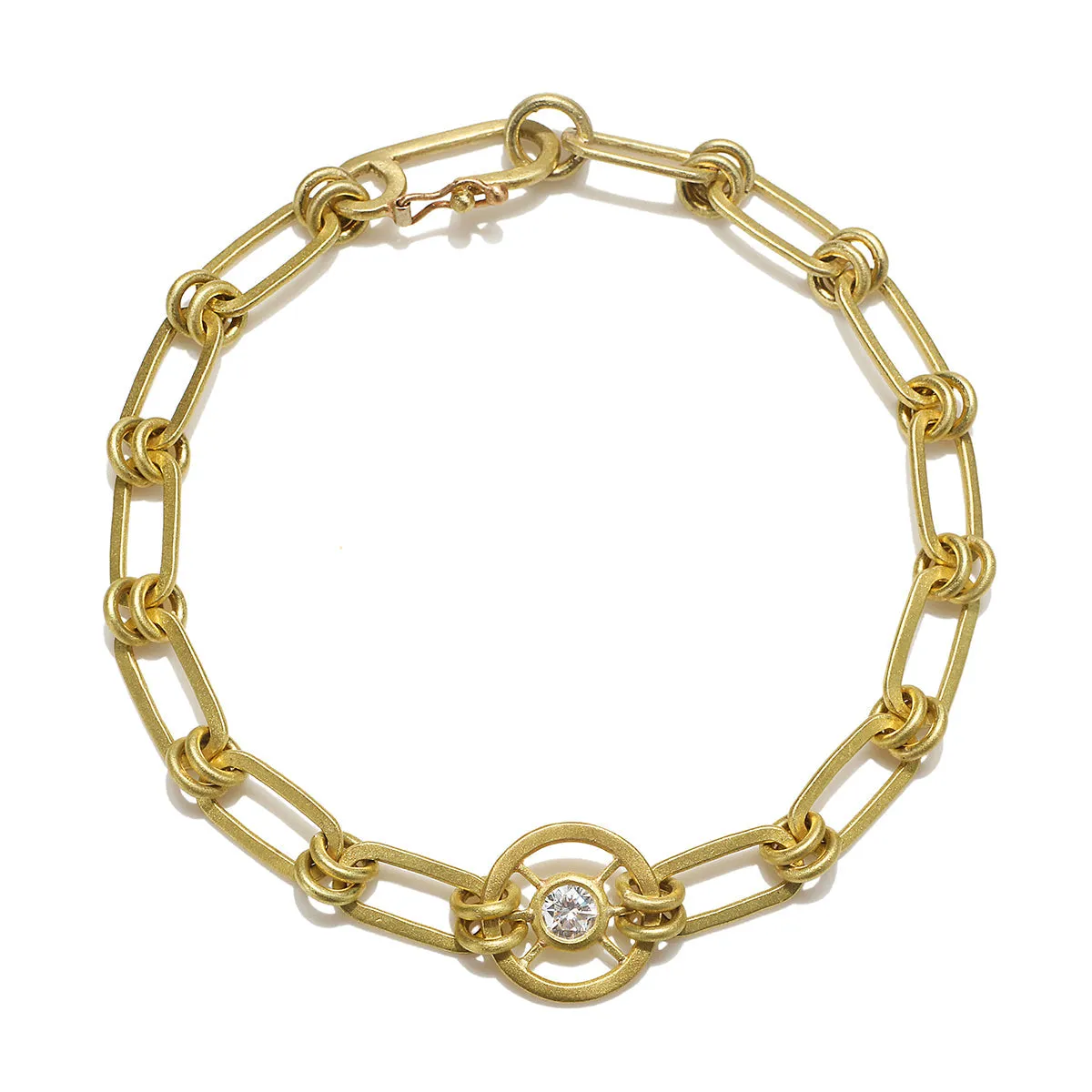 Platinum Paperclip Link Bracelet with Diamond Wheel