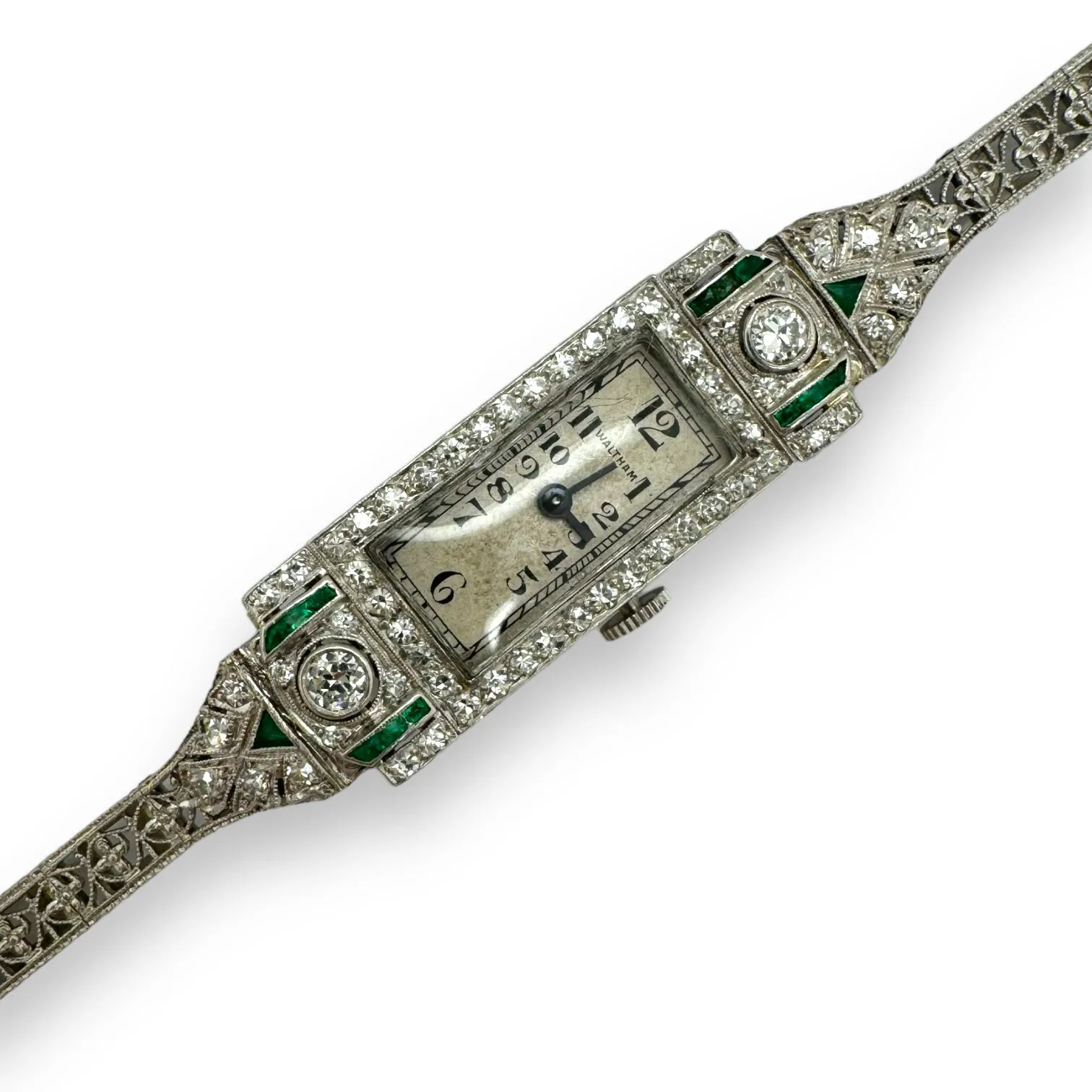 Platinum/14K Diamond & Emerald Ladies' Waltham Watch