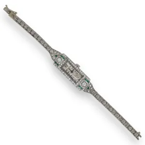 Platinum/14K Diamond & Emerald Ladies' Waltham Watch