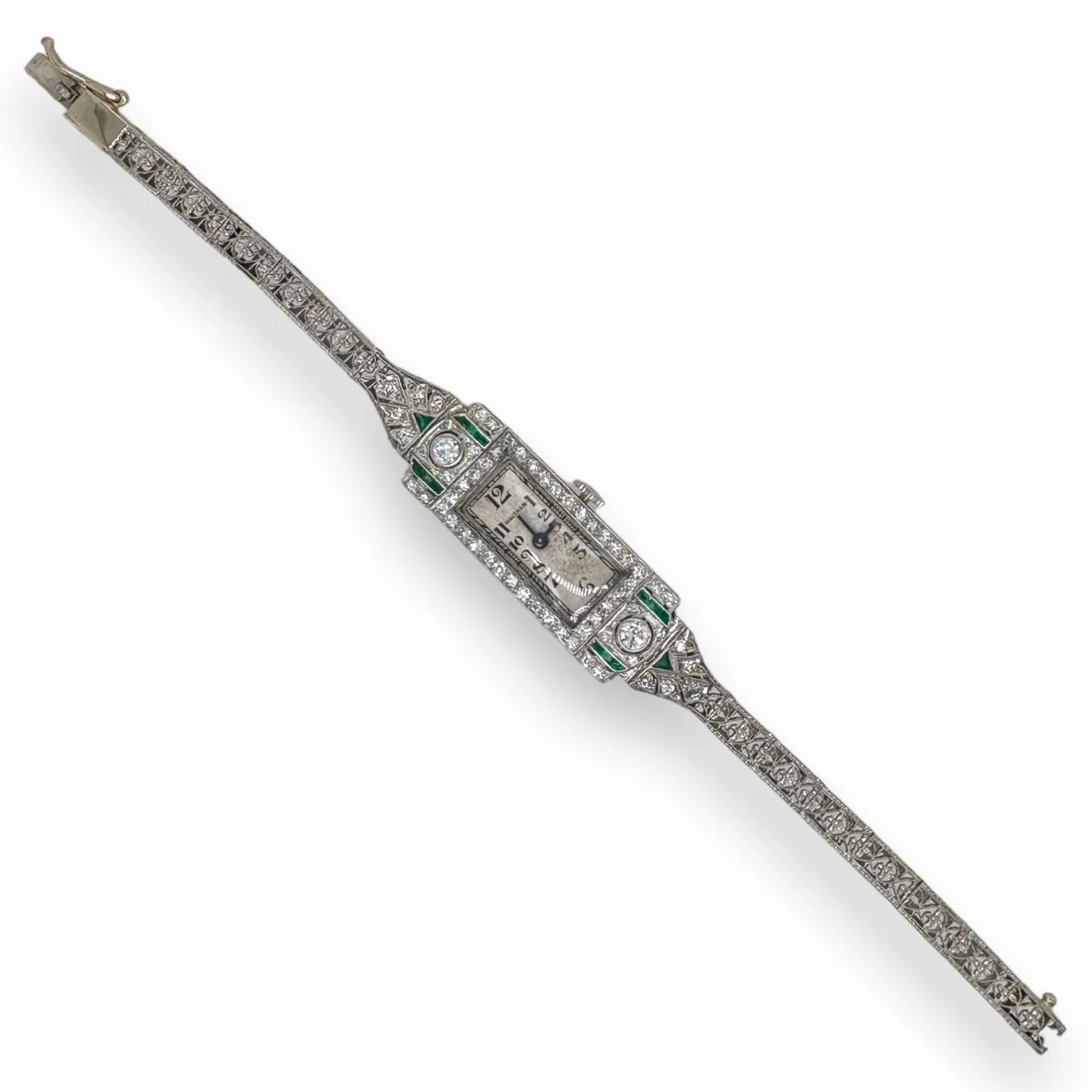 Platinum/14K Diamond & Emerald Ladies' Waltham Watch