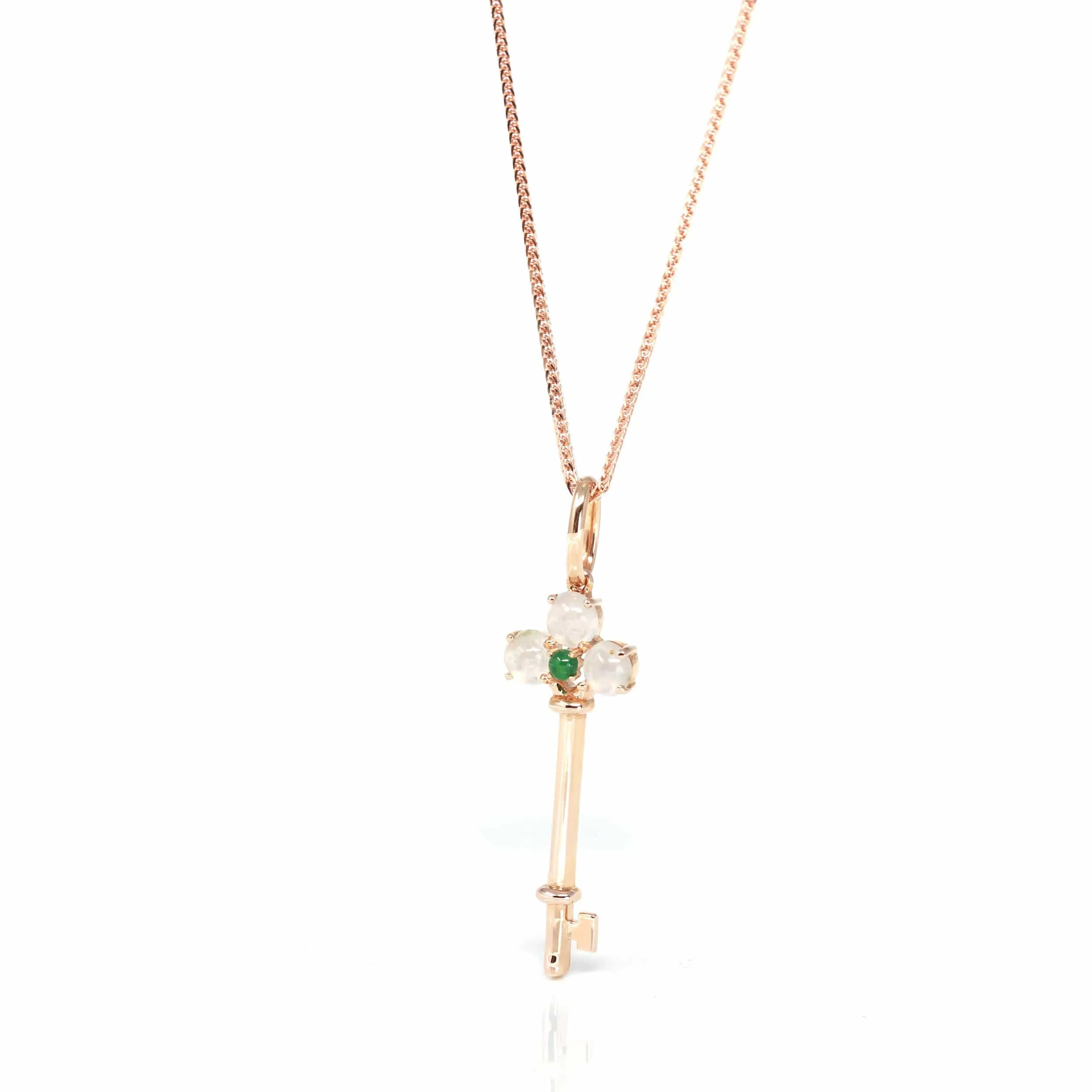 RealJade® "Jadeite Good Luck Key" 18k Rose Gold Genuine Burmese Jadeite Necklace With Diamonds
