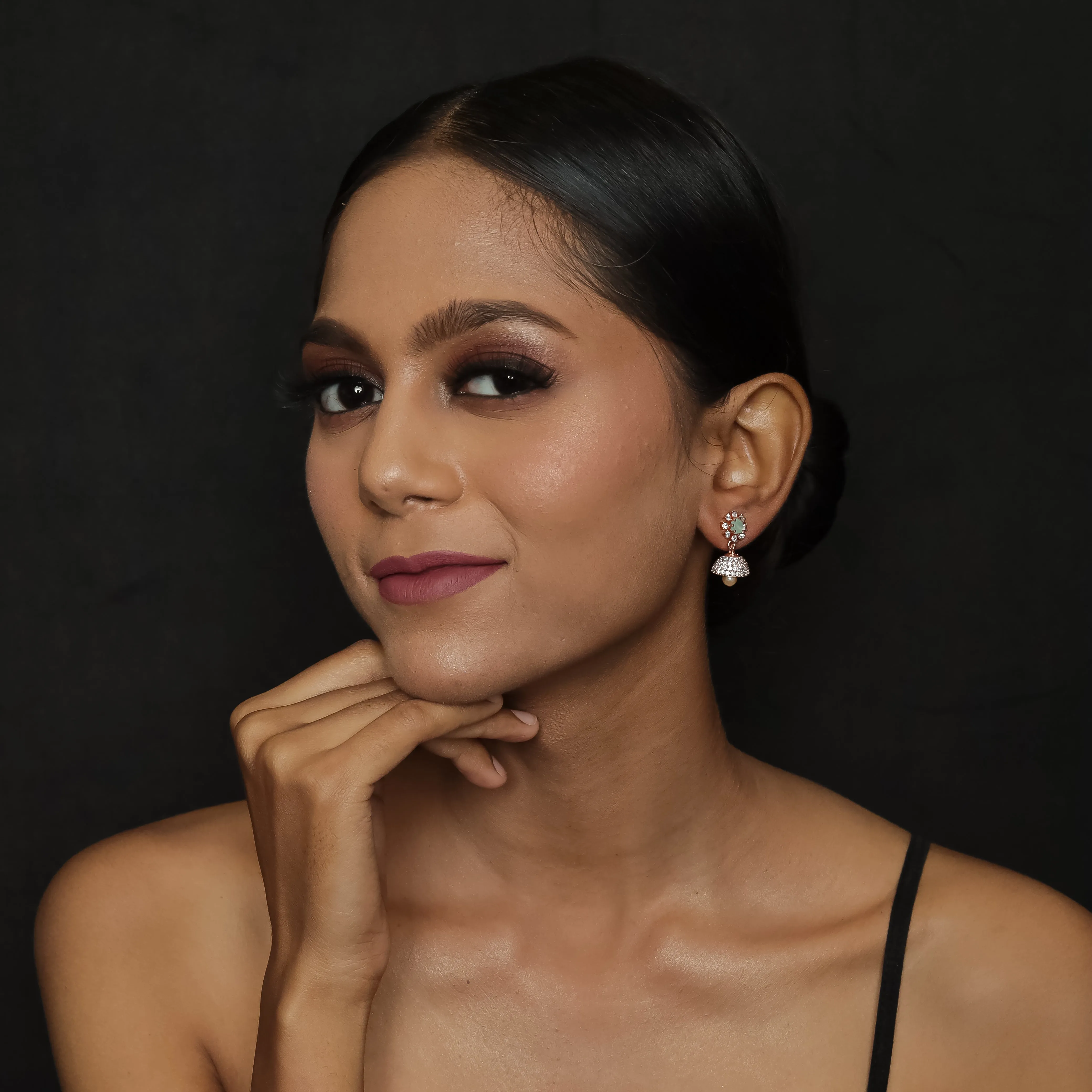 Rose Gold Plated Zircon/AD Light Jhumki 18019-5201
