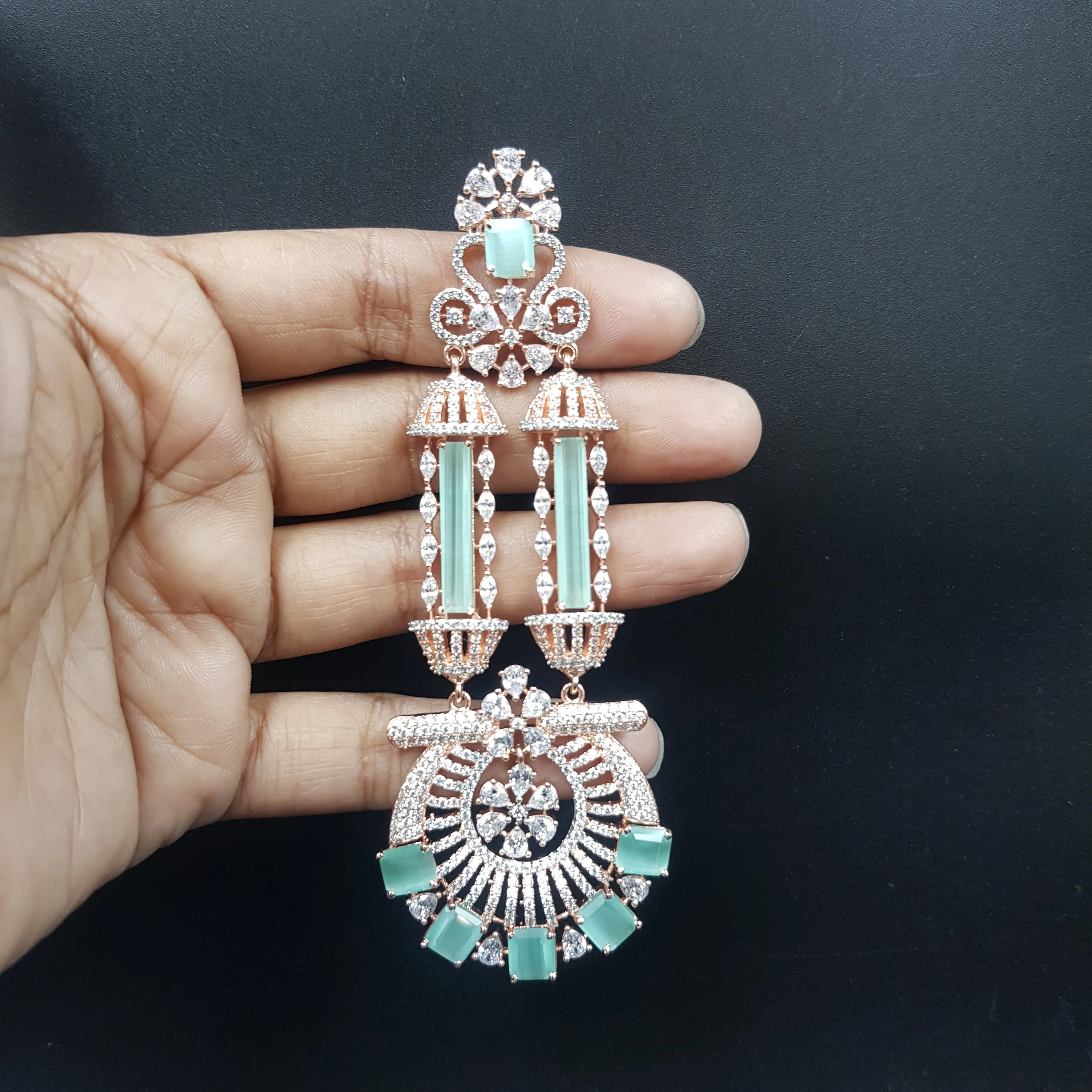 Rose Gold Plated Zircon/AD Long Earring Danglers 18390-5572