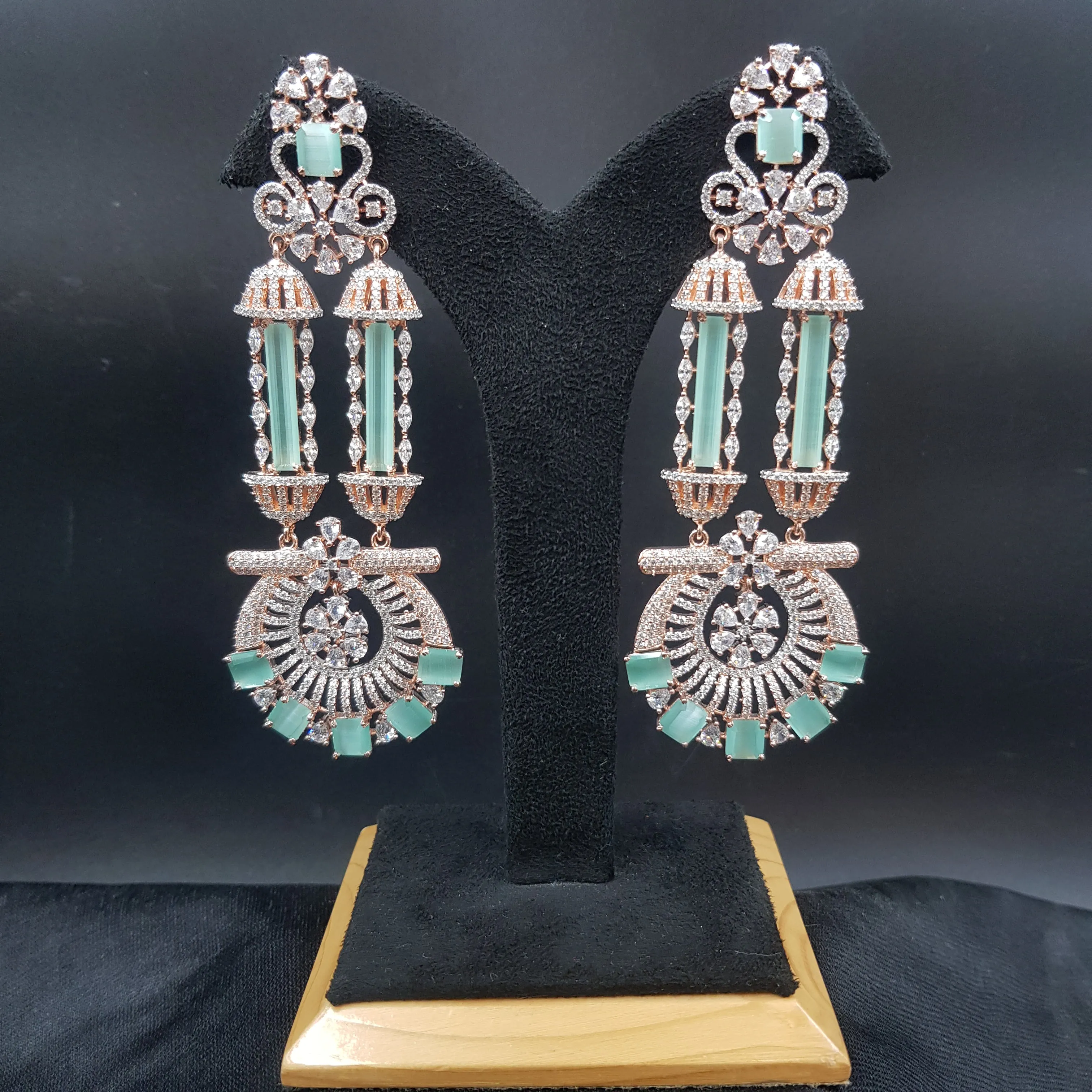 Rose Gold Plated Zircon/AD Long Earring Danglers 18390-5572